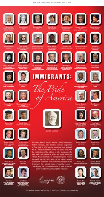 A pamphlet that reads, "Immigrants: The Pride of America."