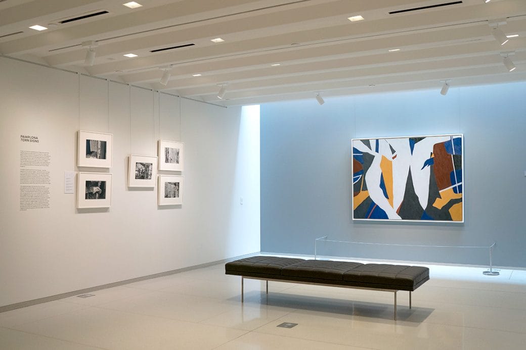 A photo of the Vilcek gallery with a few works from the 'Ralston Crawford: Torn Signs' exhibition.