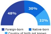 A graph indicating that 48% of the 2013 HHMI Investigators were foreign-born. 