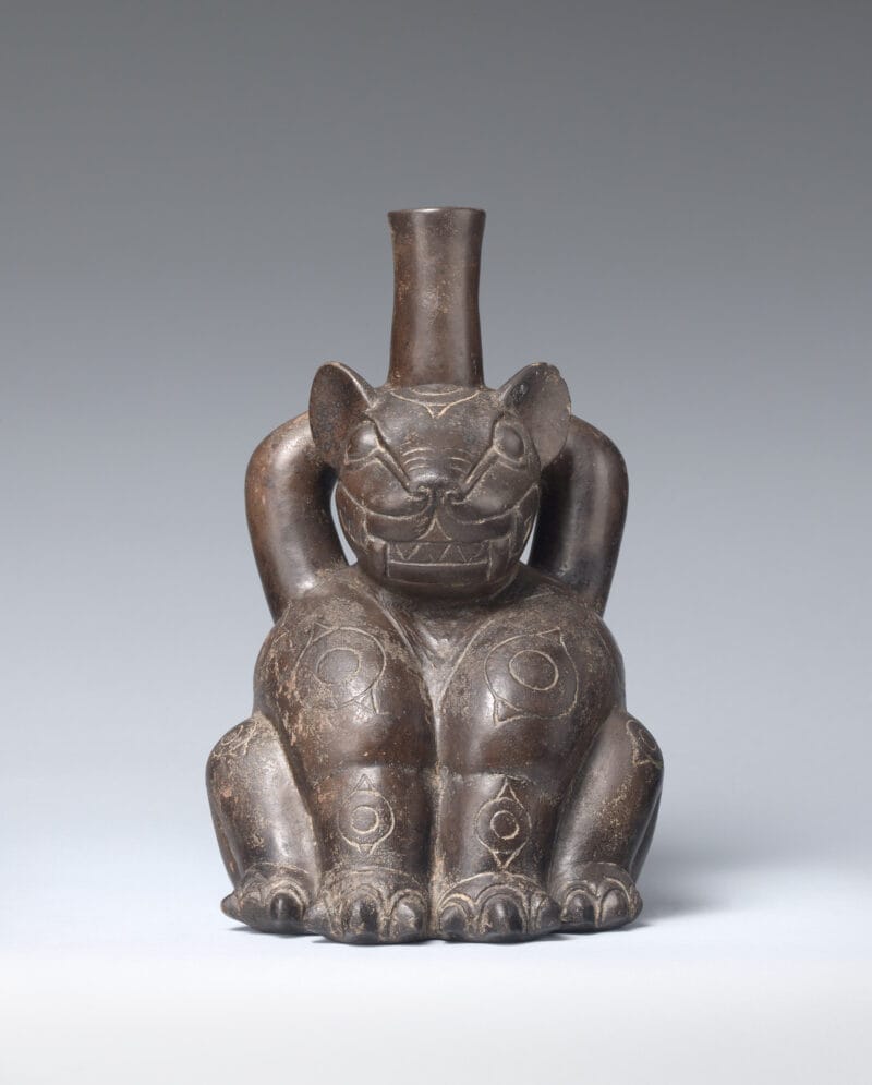 Stirrup vessel in the shape of a jaguar.