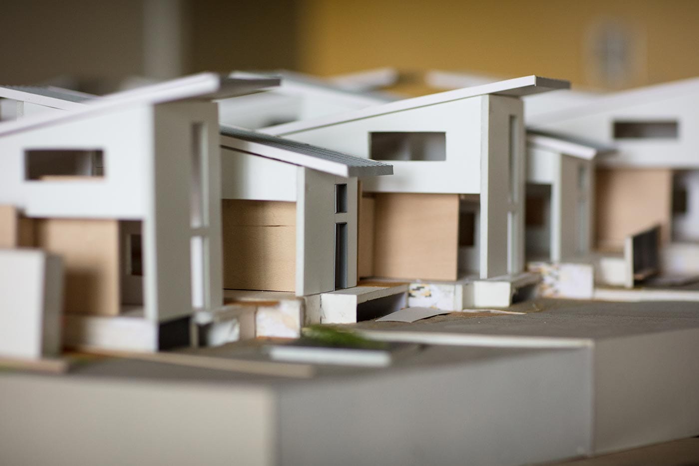 Architectural models of cross-border community stations, education-based public spaces, by Teddy Cruz.