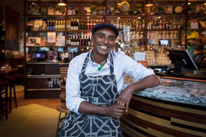 Chef Marcus Samuelsson at his Harlem restaurant Red Rooster