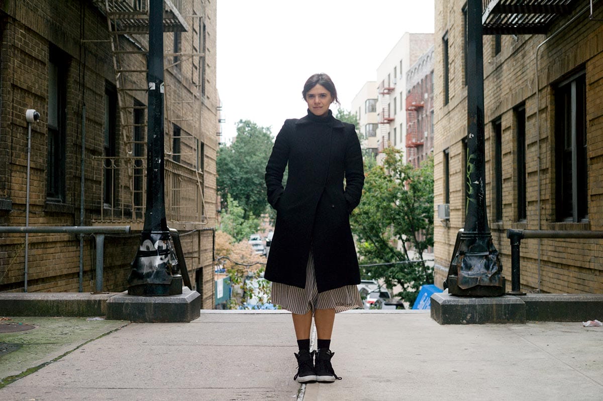 Valeria Luiselli on a New York City sidewalk.