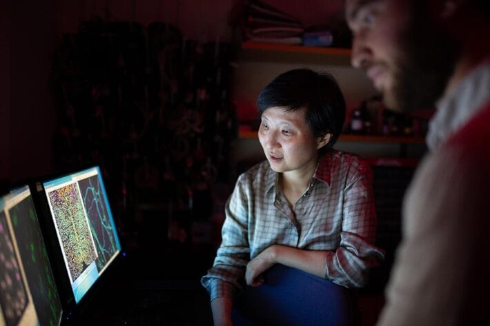 Xiaowei Zhuang in a STORM microscopy lab at Harvard University.