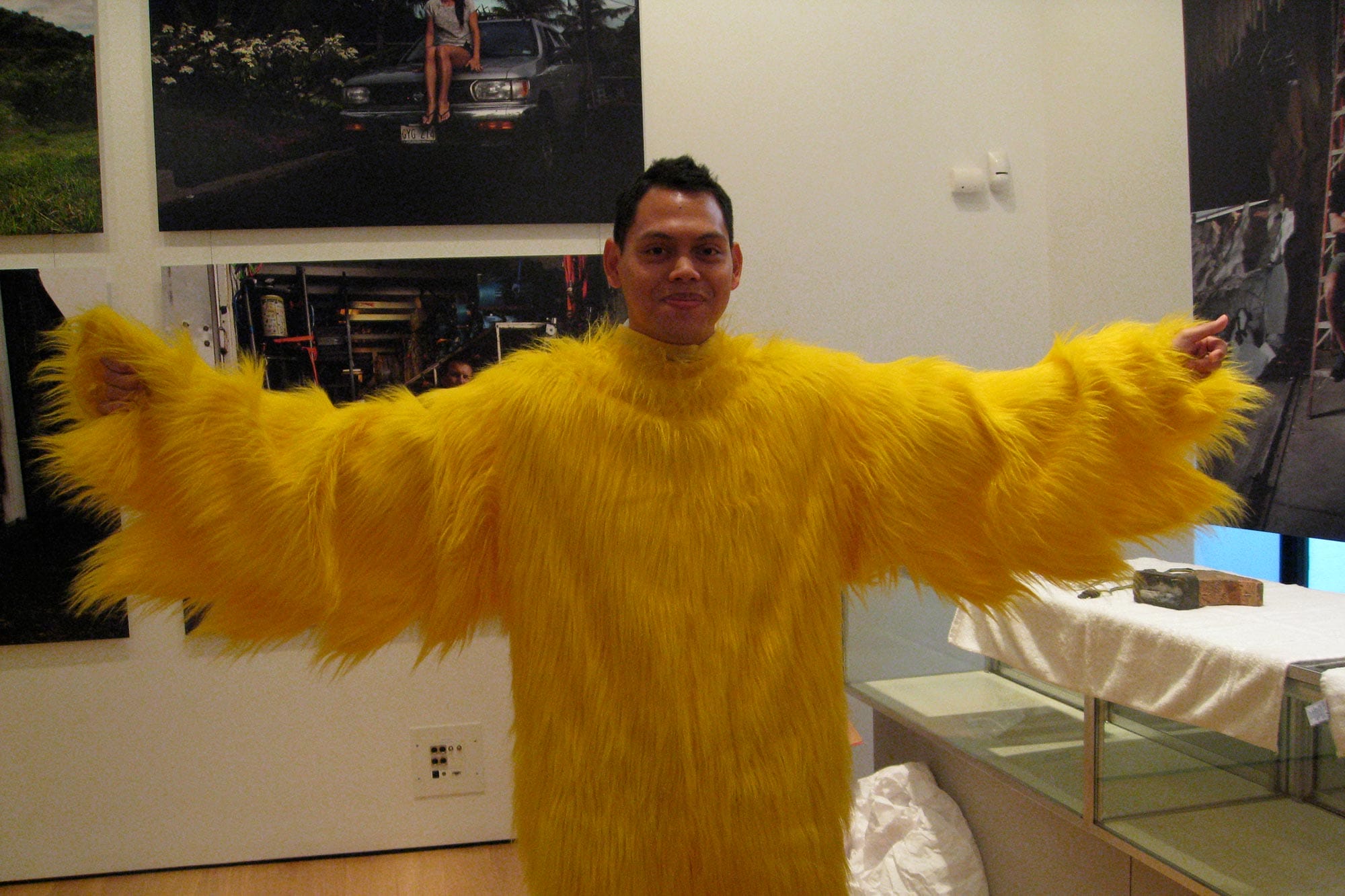 Ronnie Mewngkang wearing a chicken costume from the hit TV show LOST.