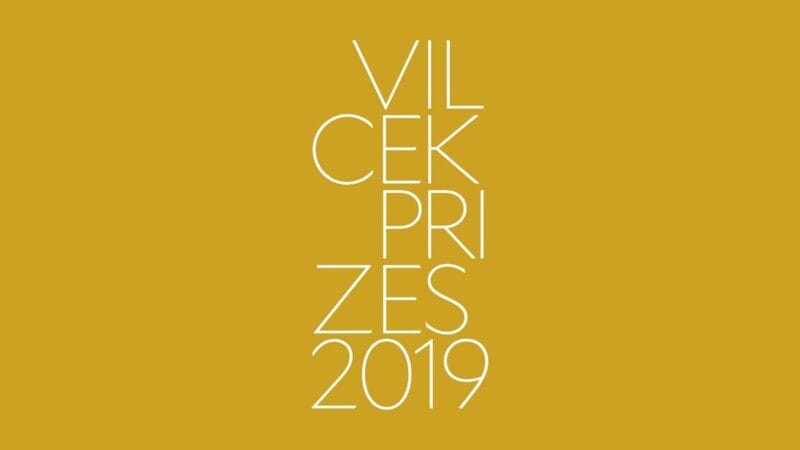 Vilcek Prizes 2019 graphic in white text against a gold background.