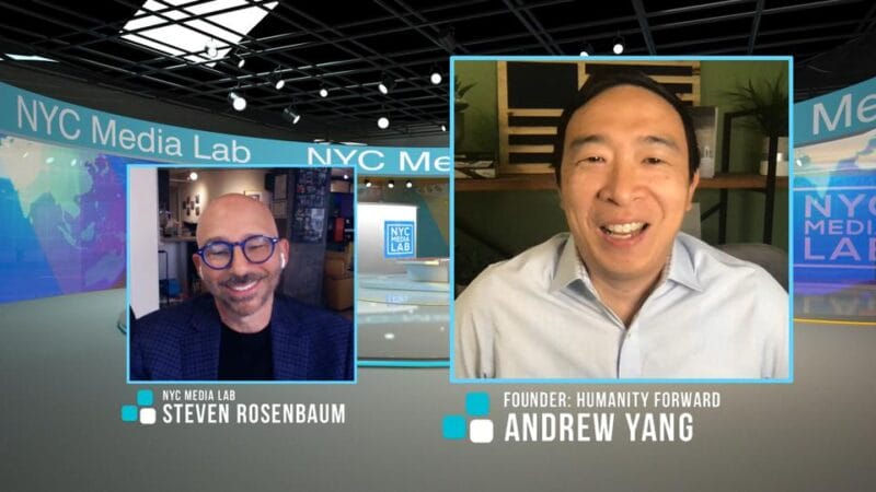 Screen capture of Andrew Yang on NYC Media Lab