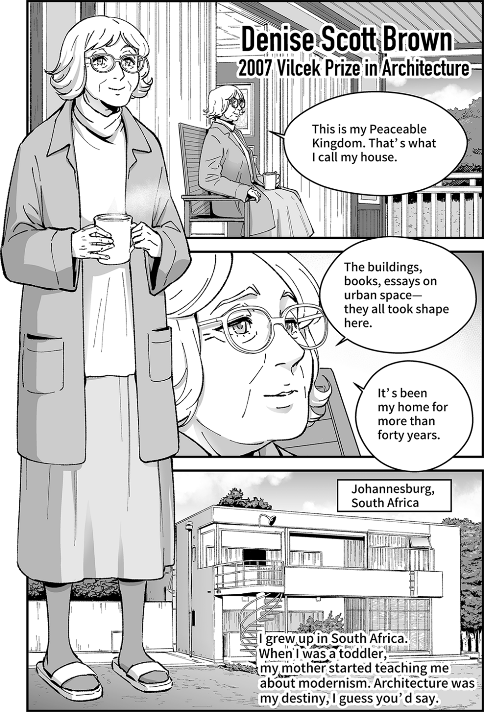 Present day: Denise sits on her balcony with a hot beverage in-hand reminiscing about her upbringing in South Africa.