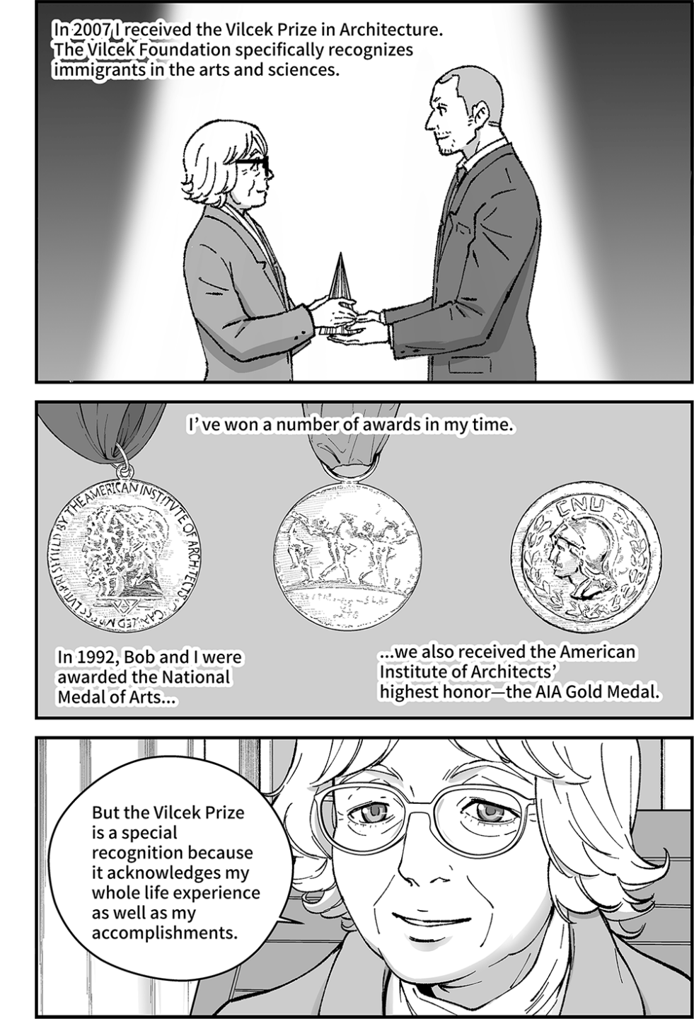 Denise reminisces about her career and receiving the Vilcek Prize from Vilcek Foundation president, Rick Kinsel.