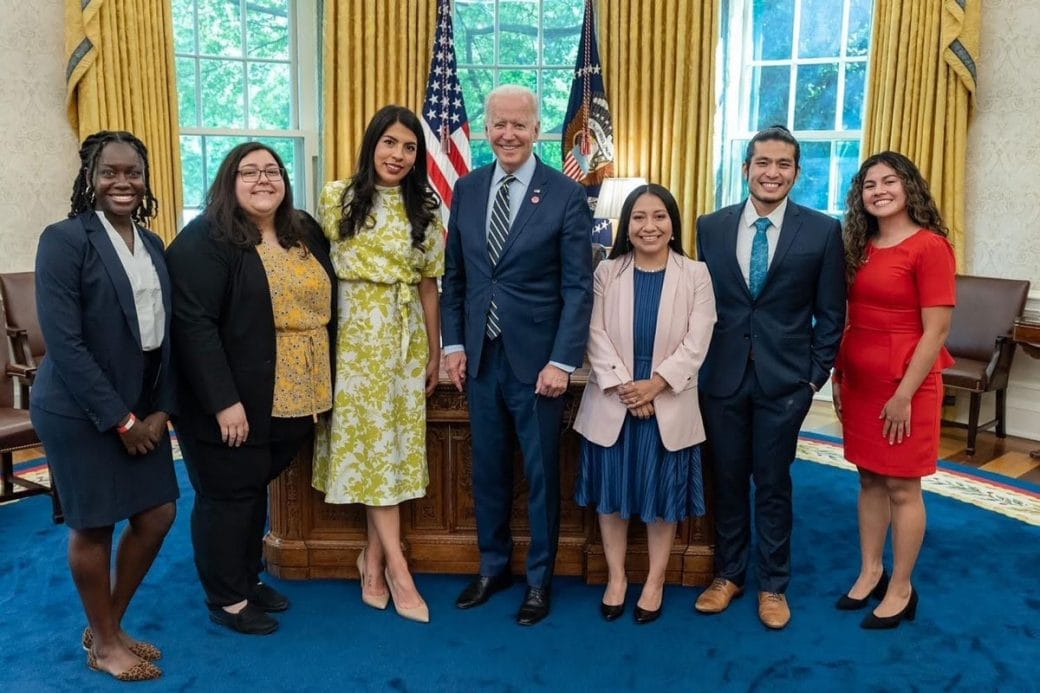 Jirayut “New” Latthivongskorn and colleagues at the White House with President Biden.
