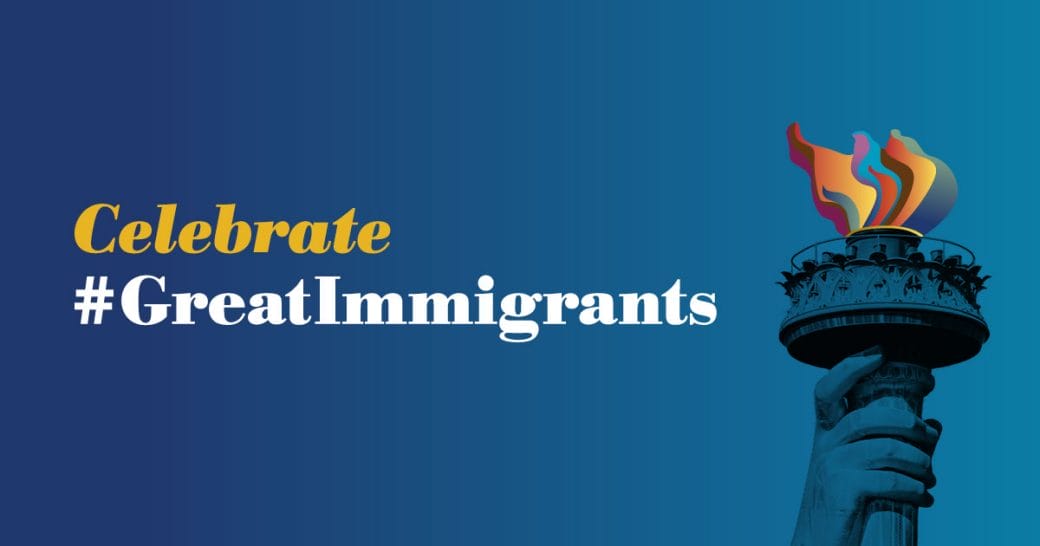 Carnegie Corporation Great Immigrants Header with Statue of Liberty torch.