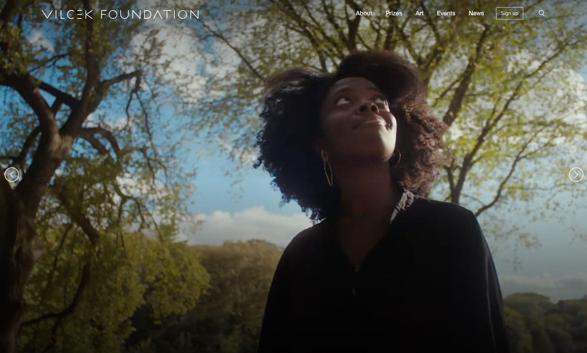 A photo of Yaa Gyasi on the homepage of The Vilcek Foundation. 