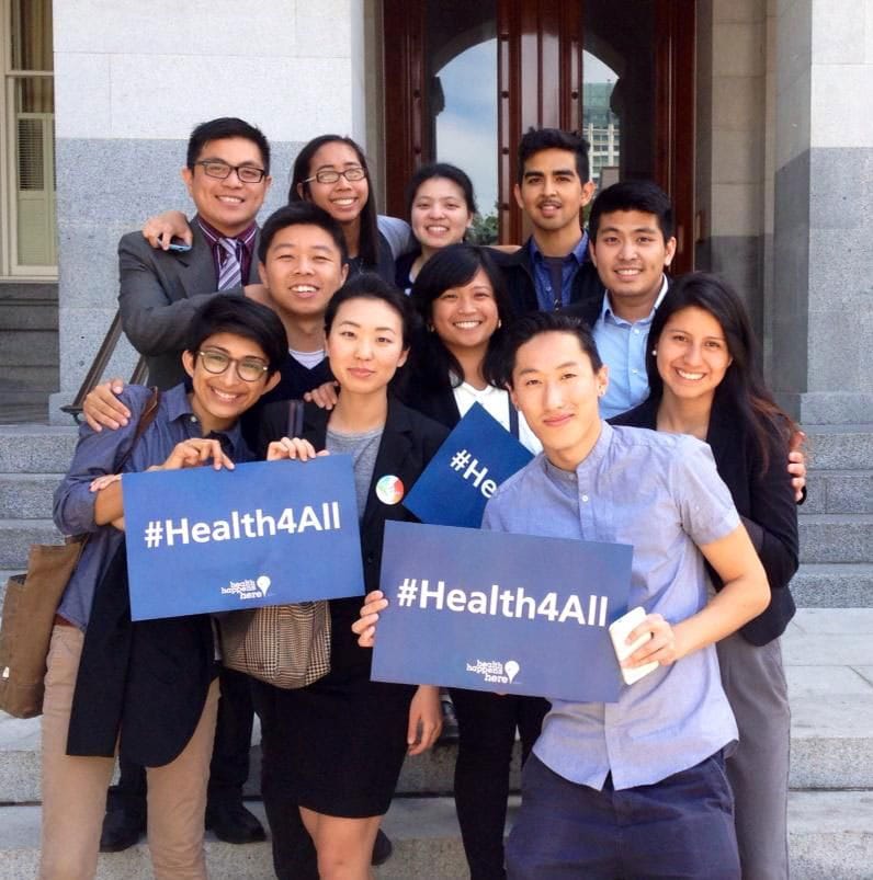 The Pre-Health Dreamers lobbying for healthcare for all in front of the California state capitol.