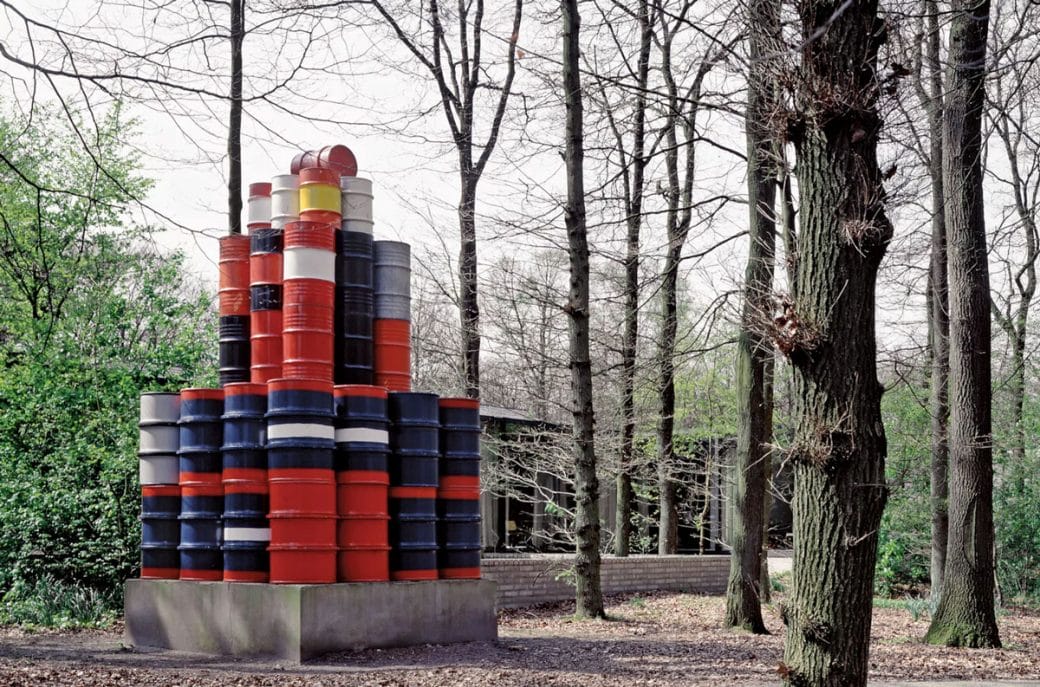 "56 Oil Barrels Structure" a structure made of colorful oil barrels erected in 1966.