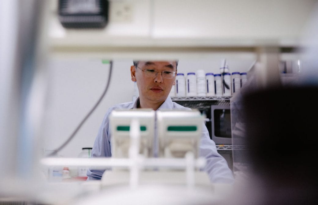 Harris Wang working in his lab.