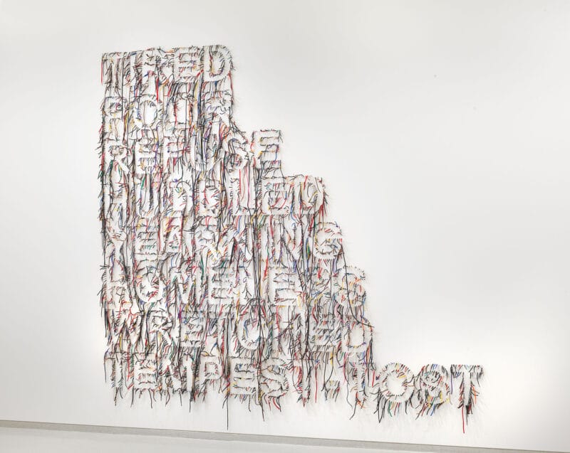 A side view of shoelaces installed for Lazarus.