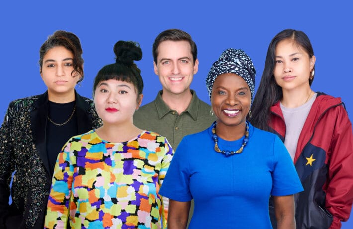 The 2023 Vilcek Prizewinners in Music from left to right: Arooj Aftab, Du Yun, Juan Pablo Contreras, Angélique Kidjo, & Ruby Ibarra.