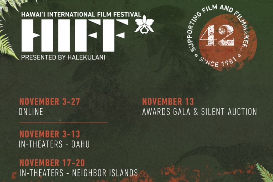 The Hawai'i International Film Festival graphic in khaki with rust-colored text.