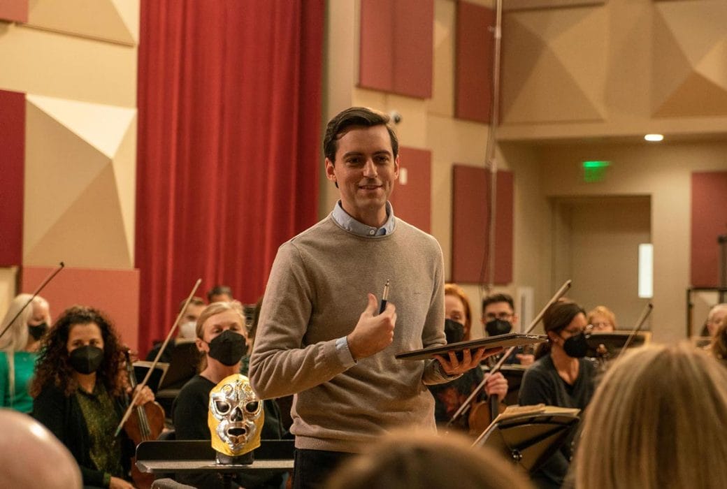Juan Pablo Contreras at a rehearsal with an orchestra in LA.