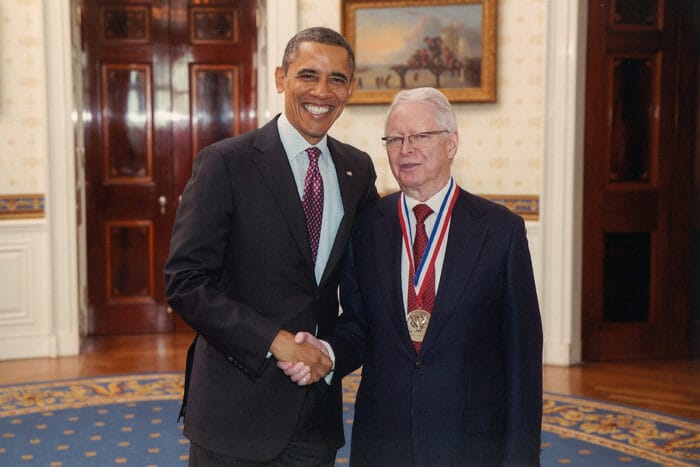 President Barack Obama awards Jan Vilcek with the National Medal of Technology, February 1, 2013.