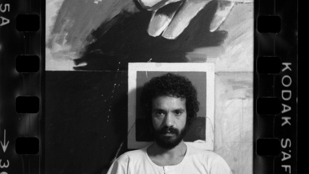 A black and white photograph of Artist Nicky Nodjoumi when he was younger.