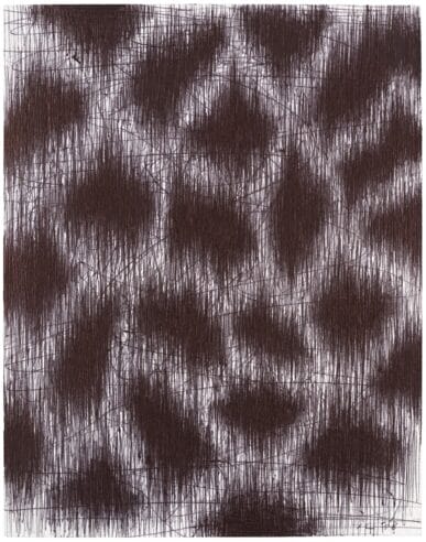 Black pen sketched and layered to create irregular shapes.