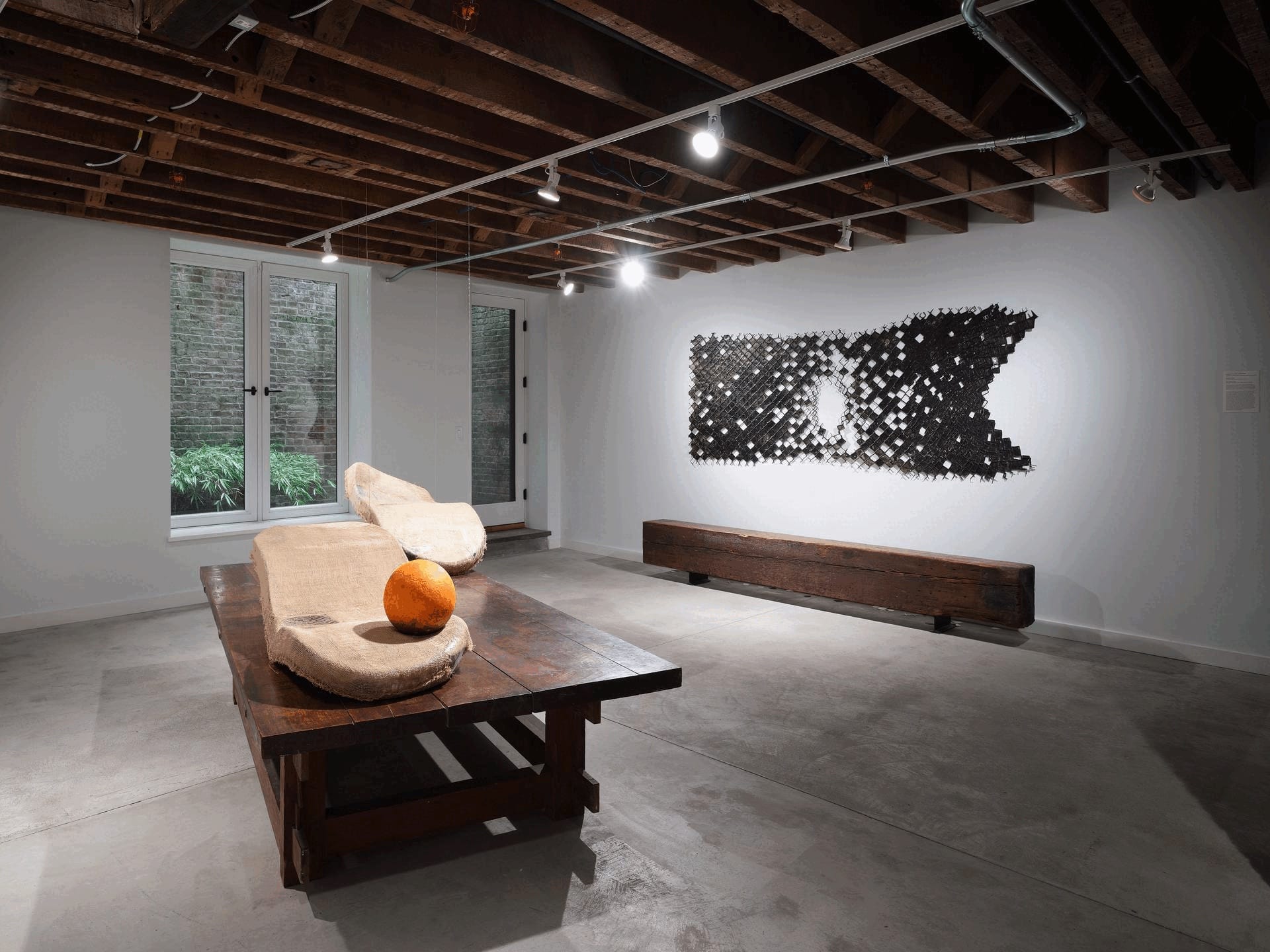 Installation image of “mould the wing to match the photograph”: The Mrinalini Mukherjee Archive in conversation with Sreshta Rit Premnath at Asia Art Archive in America.